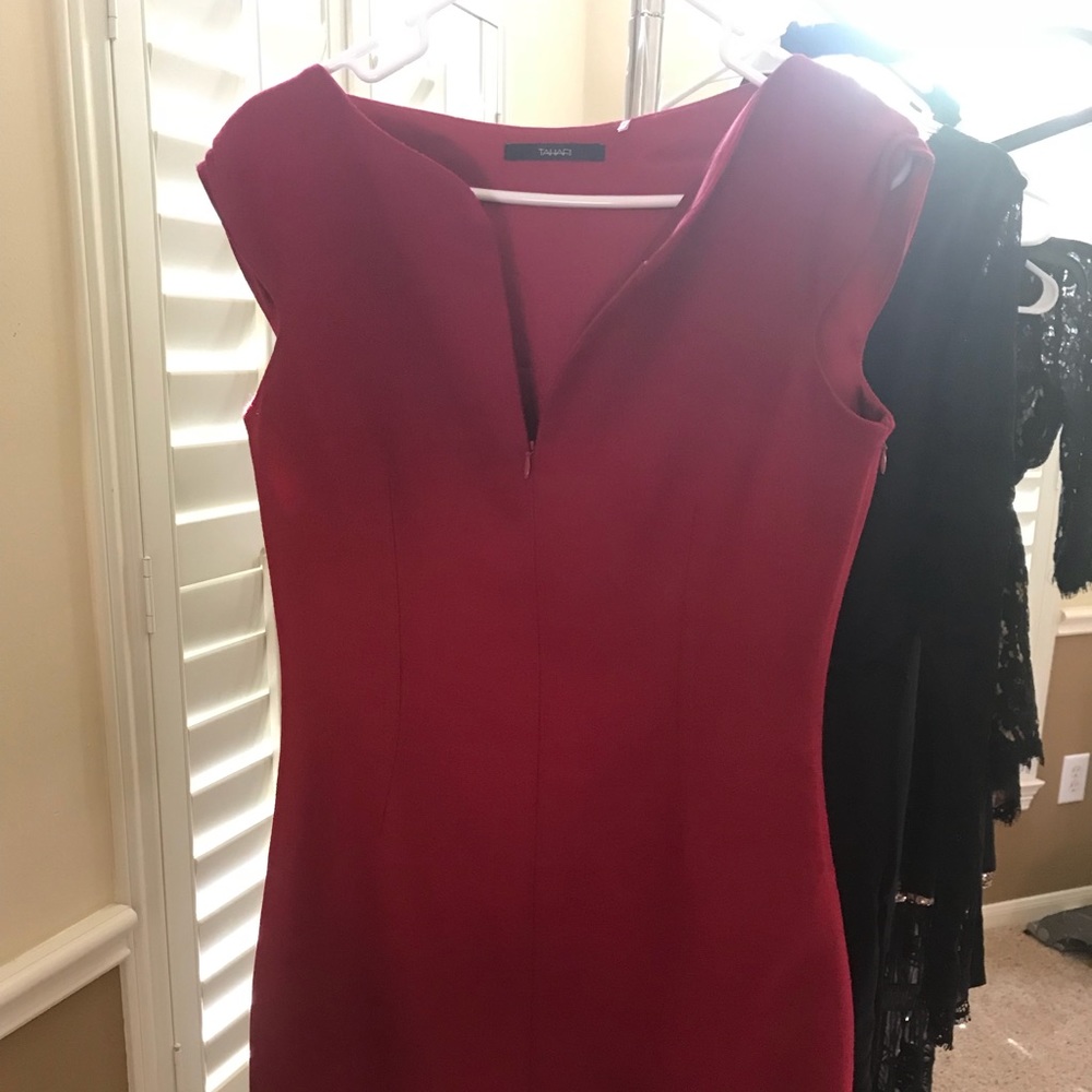 Red zip front Tahari dress